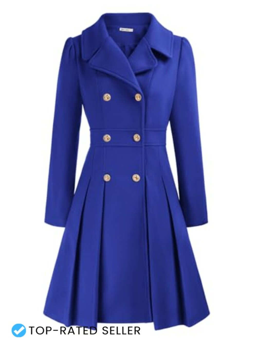 Women's A-Line Trench Pea Coat Notch Lapel Double Breasted Knee Length with